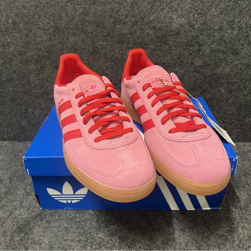 Women's adidas Originals Handball Spezial Shoes - Semi Pink Glow Better Scarlet - Picture 2 of 7